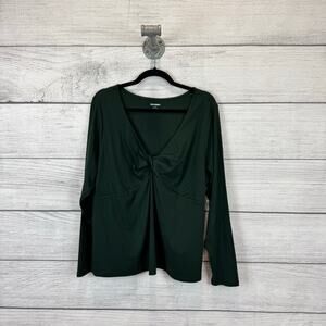 Old Navy Plus Size Dark Green Ribbed Twist Front Long Sleeve Top Size 3X